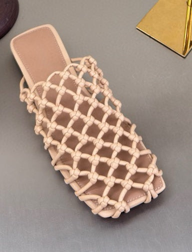 S869 BV leather woven slippers