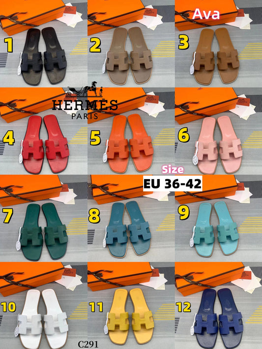 C291 Hermès pebbled slippers