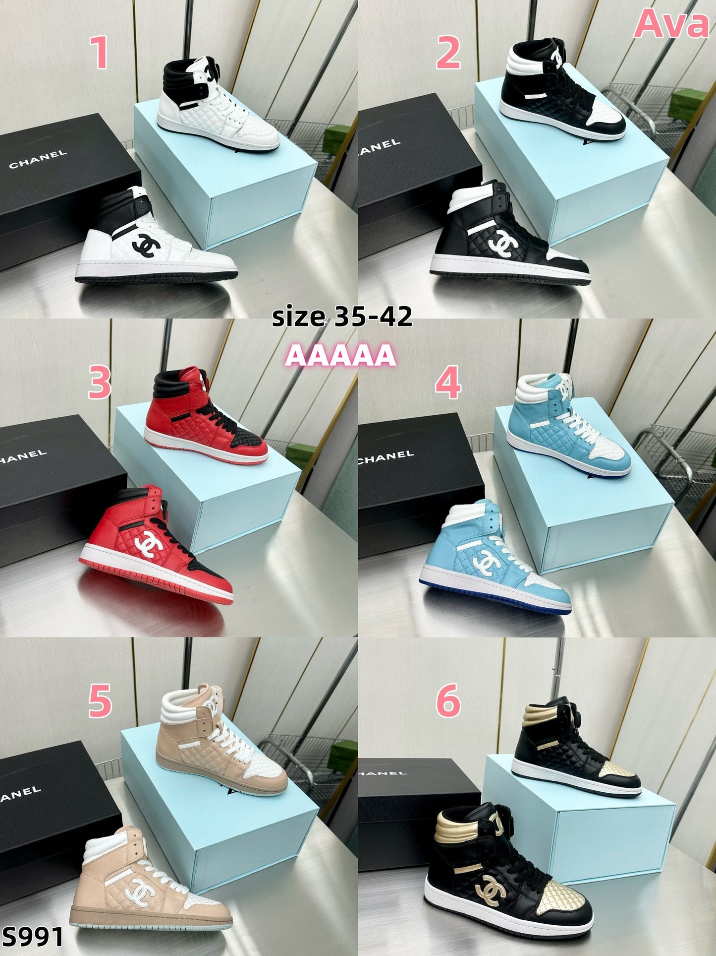 S991Chanel x Air Jordan collaboration high-top leather sneakers shoes