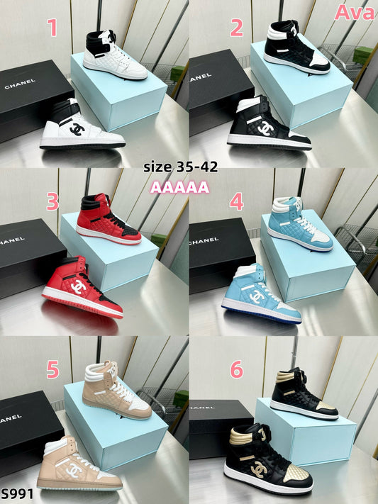 S991Chanel x Air Jordan collaboration high-top leather sneakers shoes