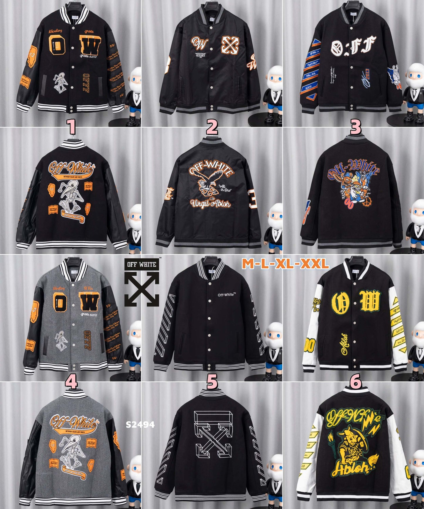 S2494 OFF-white wool embroidered baseball jacket