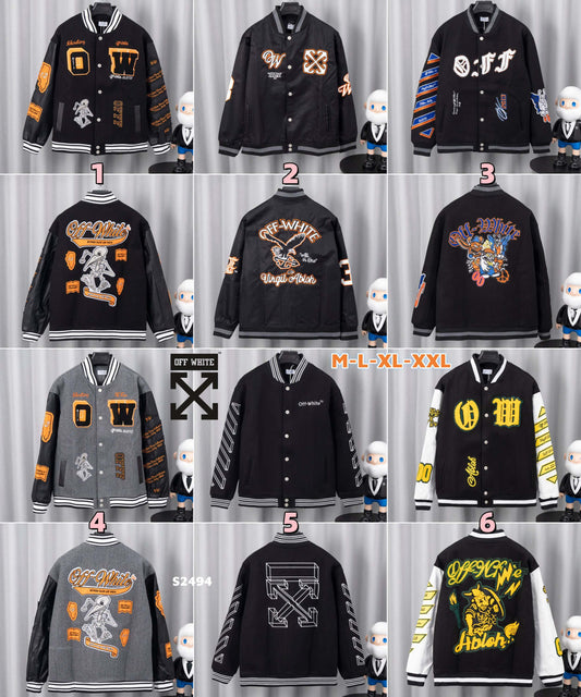 S2494 OFF-white wool embroidered baseball jacket