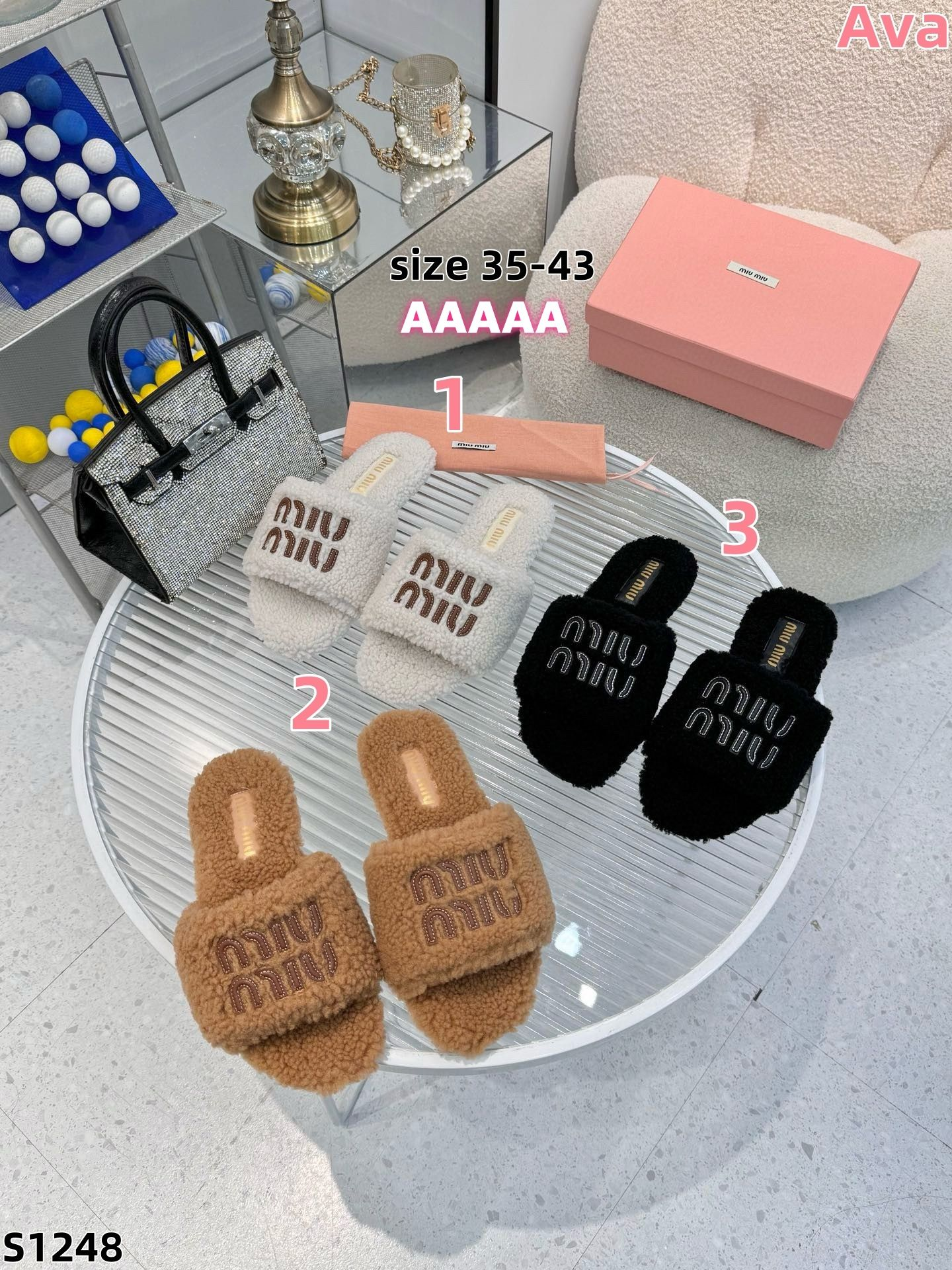 S1248 fMiu Miu Fur Slippers