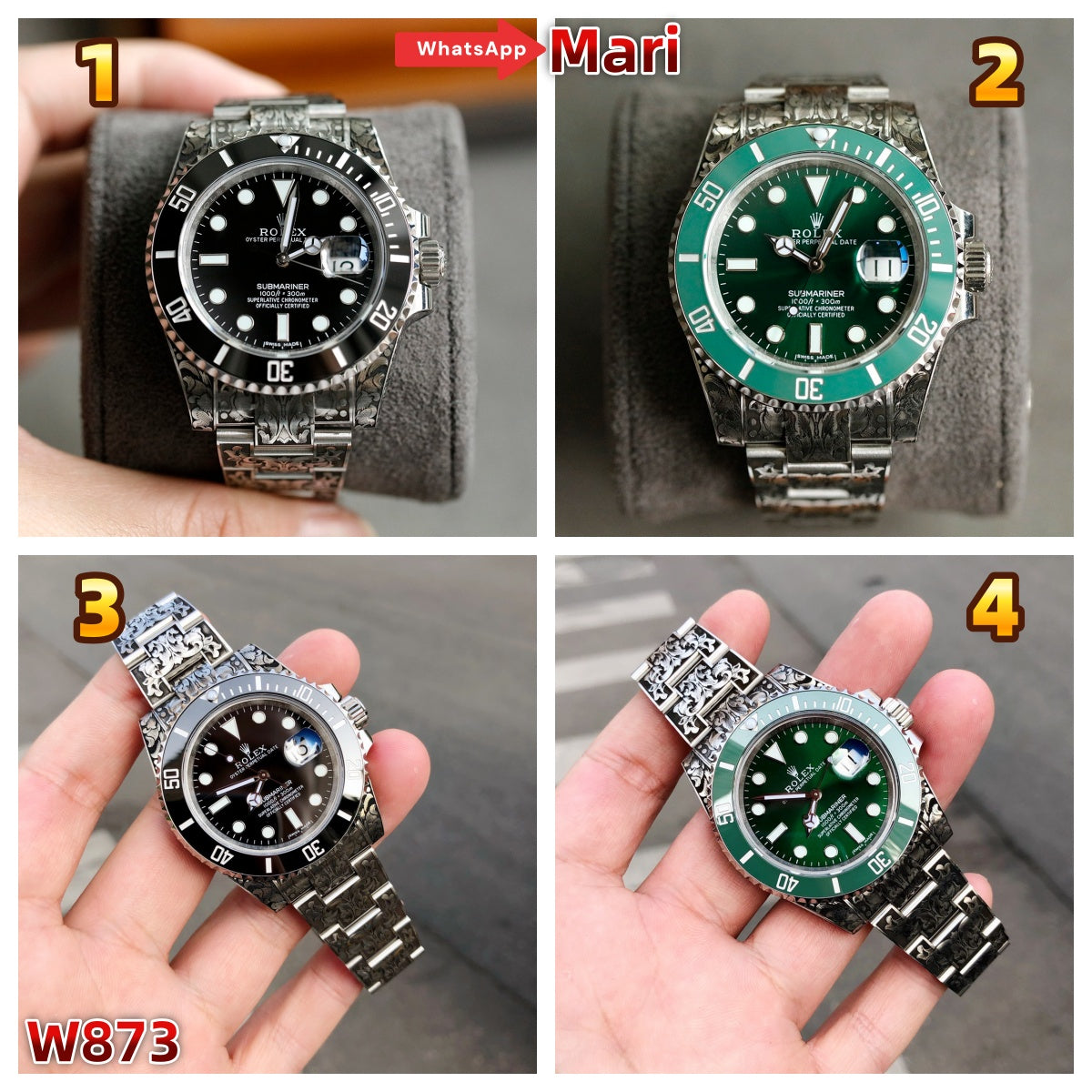 W873  Engraved Submariner watch