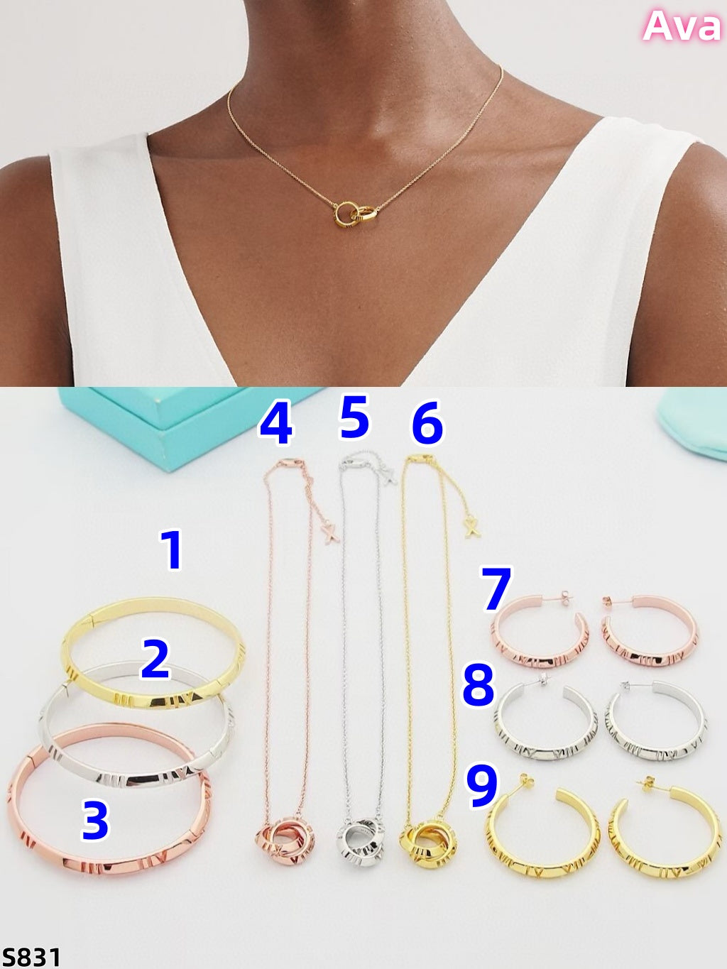 S831 Tiffany Atlas necklace, bracelet, stud earrings