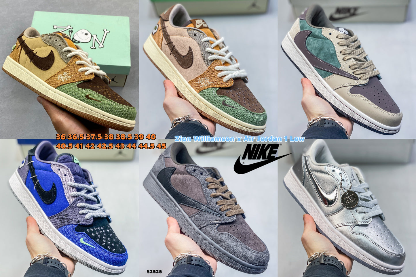 S2525 Nike Zion Williamson x Air Jordan 1 Low Shoes