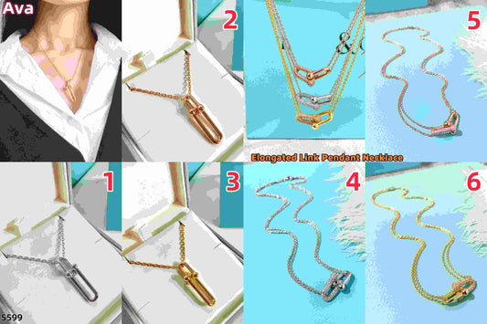 S599  Tiff Elongated Link Pendant Necklace