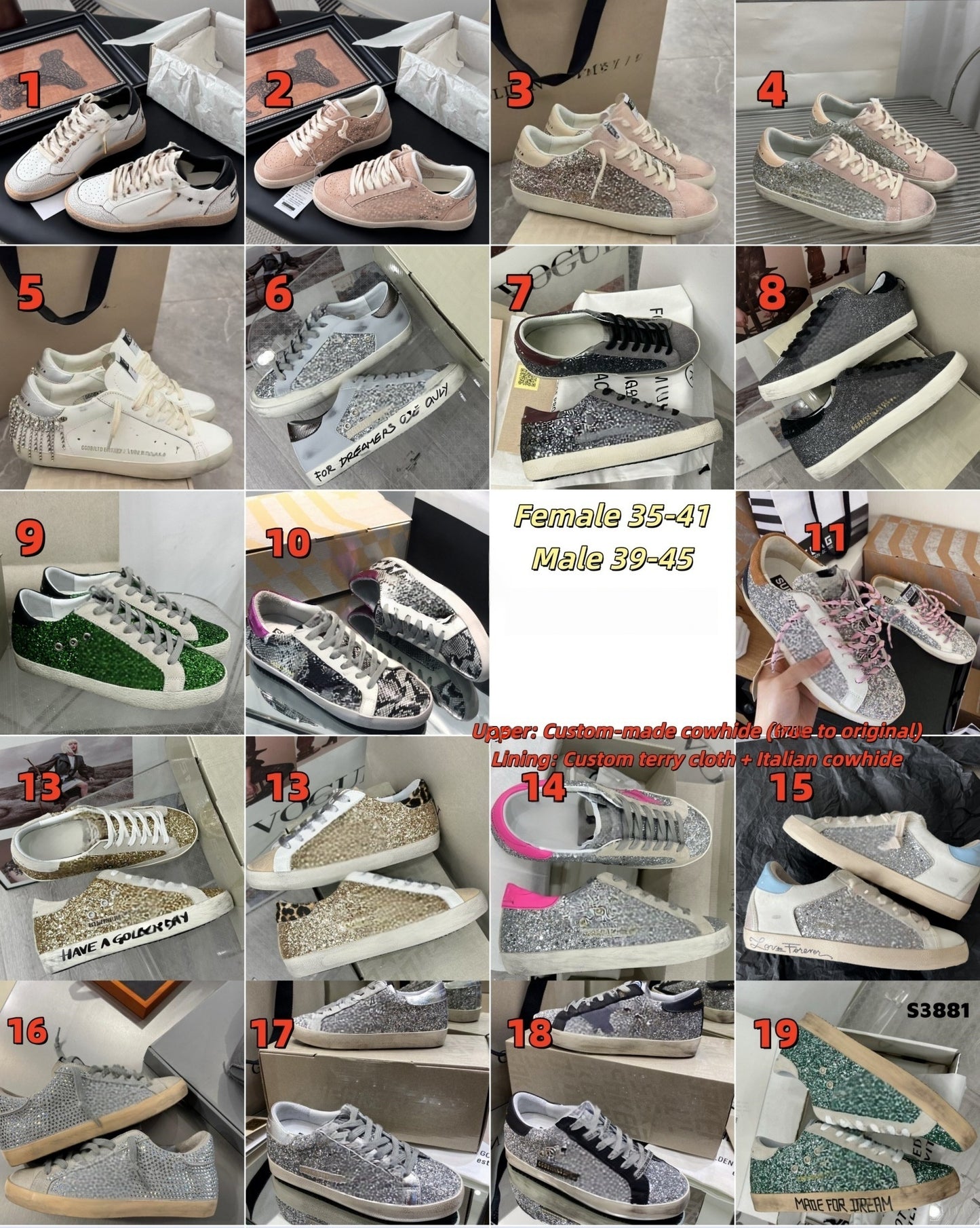 S3881 gold shoes