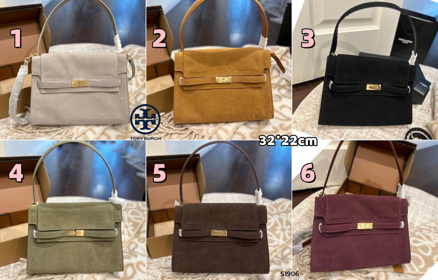 S1906 Tory Burch Lee series suede shoulder bag