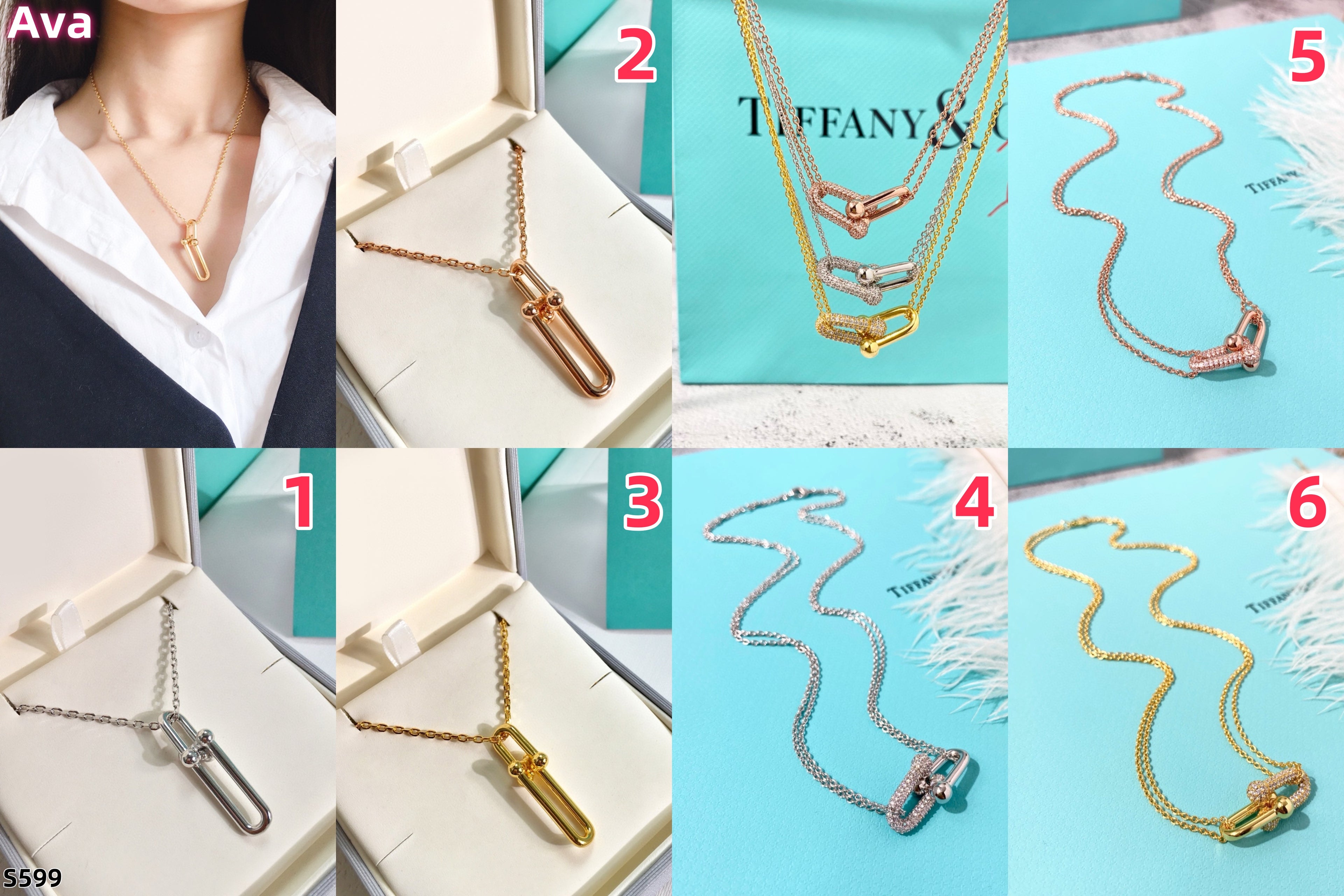 S599  Tiffany Elongated Link Pendant Necklace